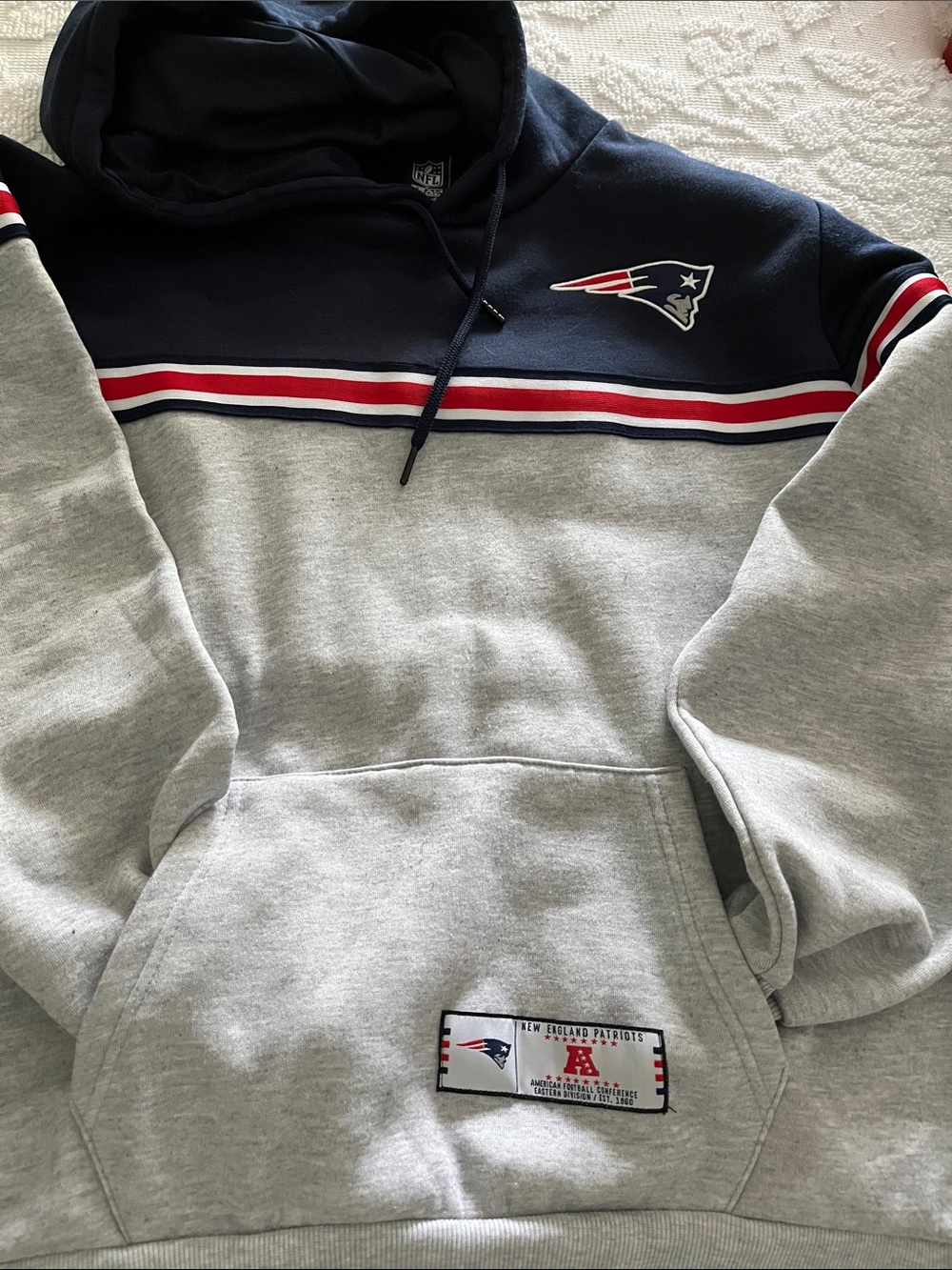 NFL New England Patriots Gray, Navy & Red hoodie